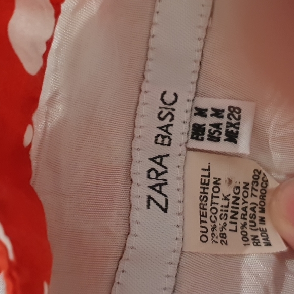 Zara Basic Size 10 12 approx Red White Spot Dress Cotton Silk - Picture 7 of 9